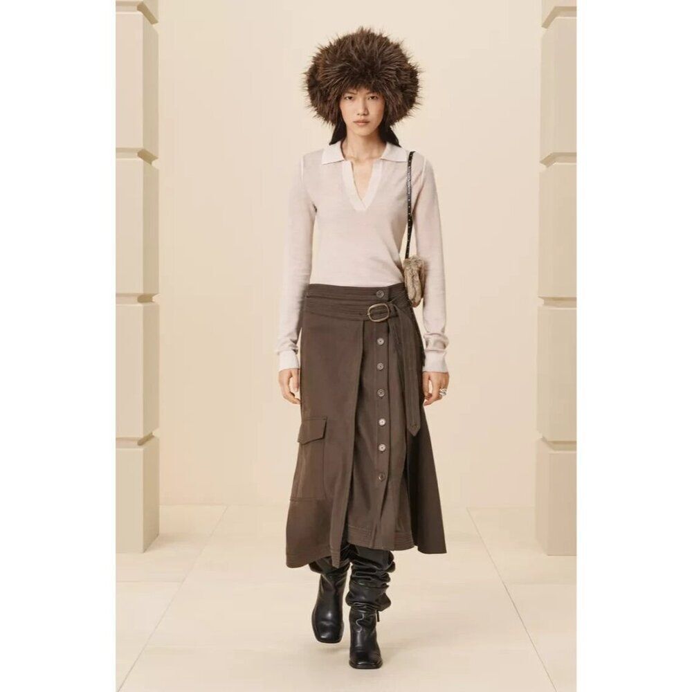 Zara SRPLS Womens Wrap Skirt Size XS Brown khaki Midi Belted 9202/213 NWT